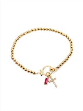 18K Gold Beaded Stretch Bracelet Waterproof Tarnish Resistant Stainless Steel
